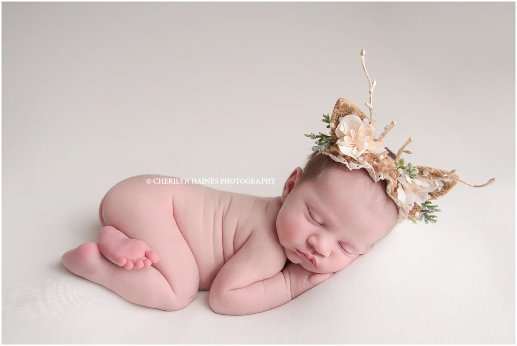 deer themed newborn portrait session in Baton Rouge, Louisiana with a 10 day old baby girl; photographed by cherilyn Haines photography 