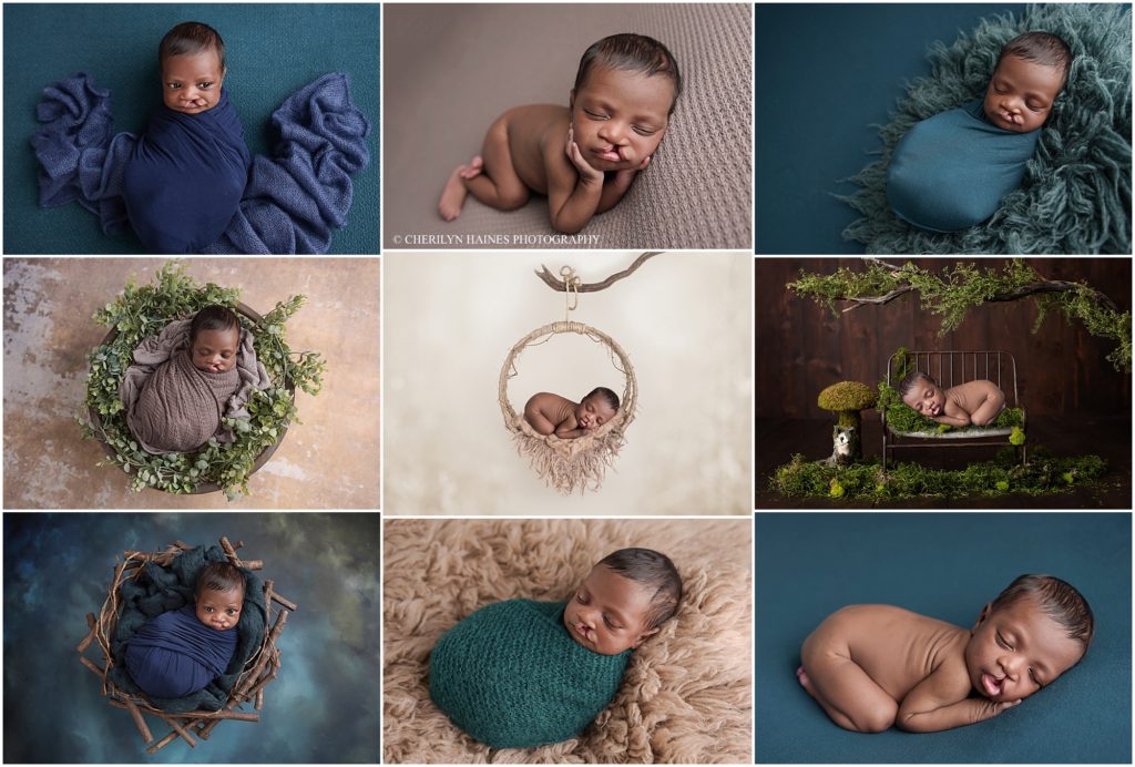 navy, teal, and brown themed newborn portrait session photographed by cherilyn haines photography in baton rouge, louisiana