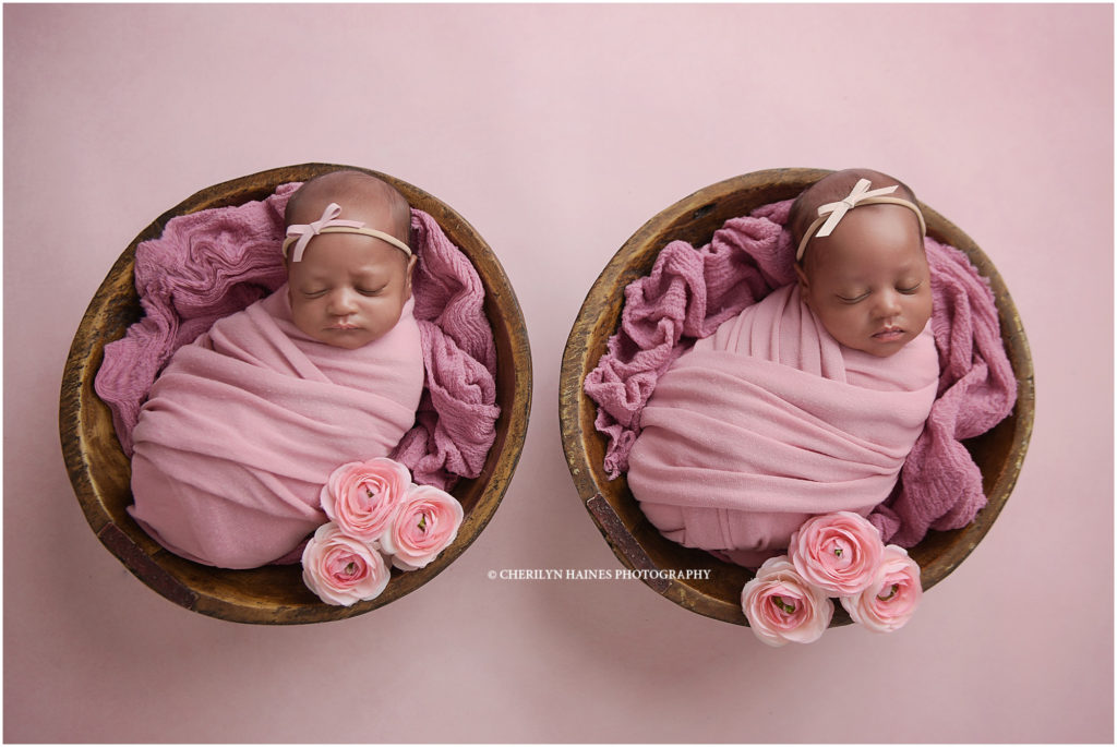 5 week old newborn twin girls photographed in baton rouge with cherilyn haines photography