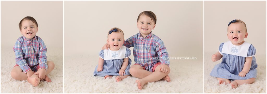 8 month old baby girl photographed with her big brother