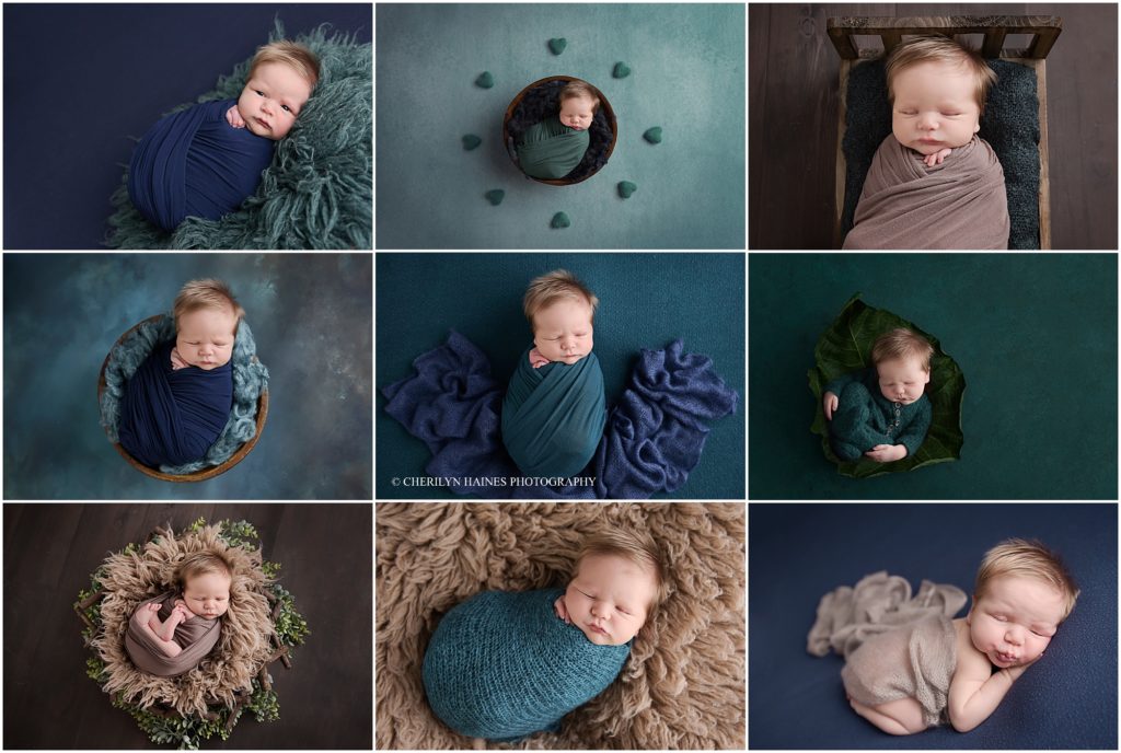 teal, navy, and brown newborn portrait session photographed by cherilyn haines photography in louisiana