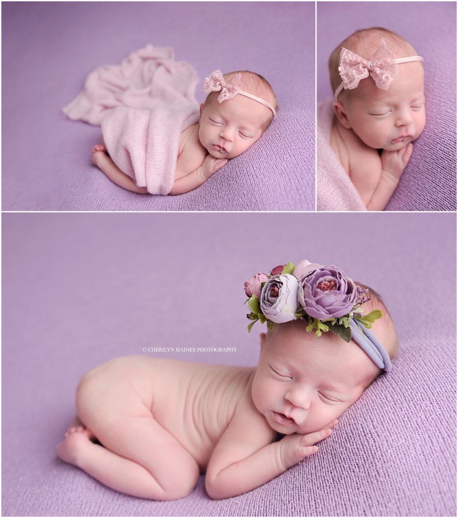purple and pink themed newborn portrait session in new orleans, louisiana