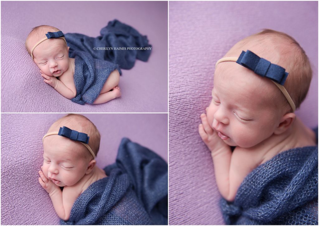 purple and navy themed newborn portrait session
