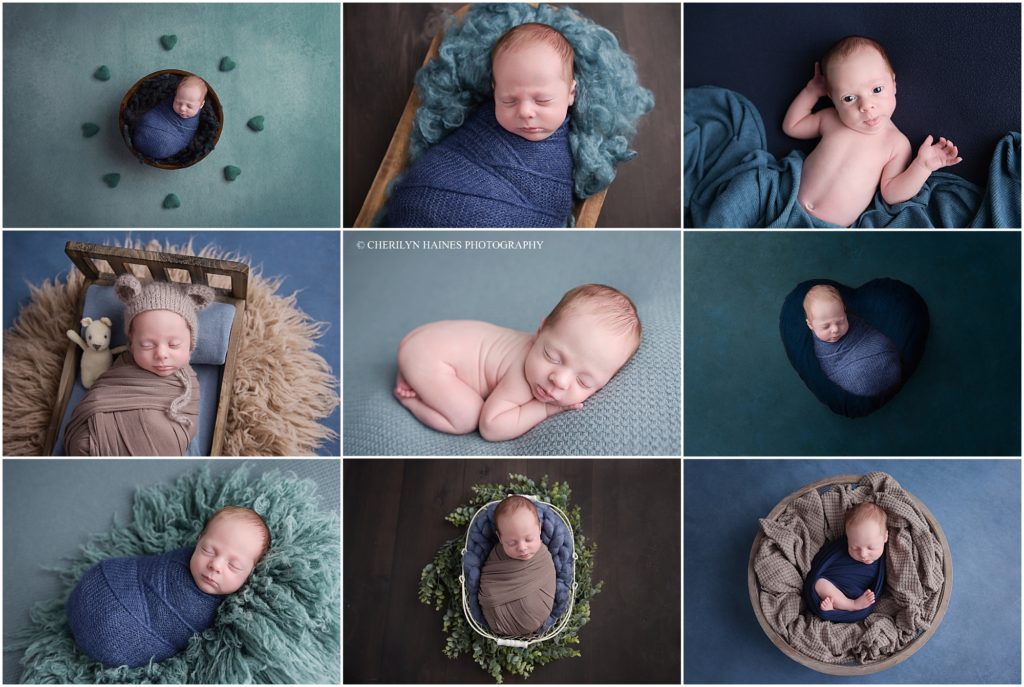 navy, teal, and brown themed newborn portrait session photographed by cherilyn haines photography in baton rouge, louisiana