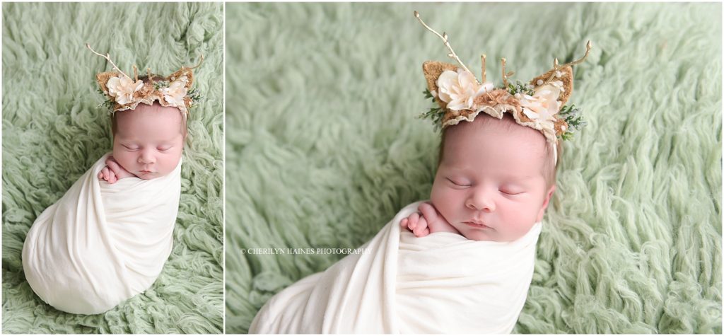 boho deer themed newborn portrait session