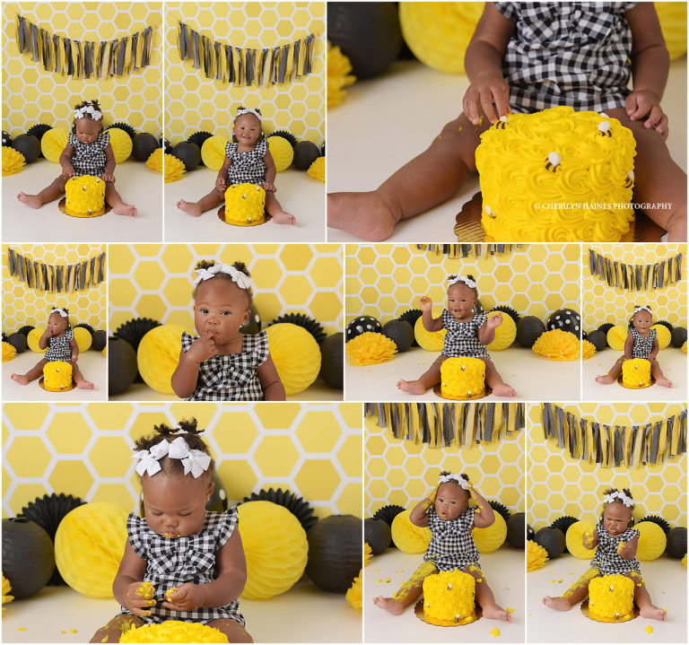 bumble bee themed cake smash session in baton rouge, louisiana with cherilyn haines photography