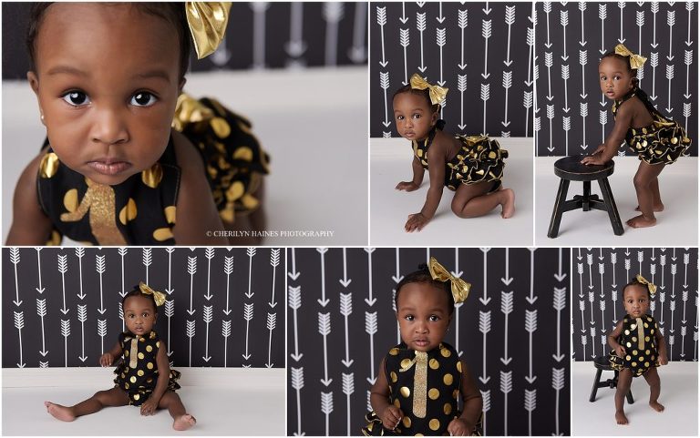 black and gold themed 1 year portraits in louisiana