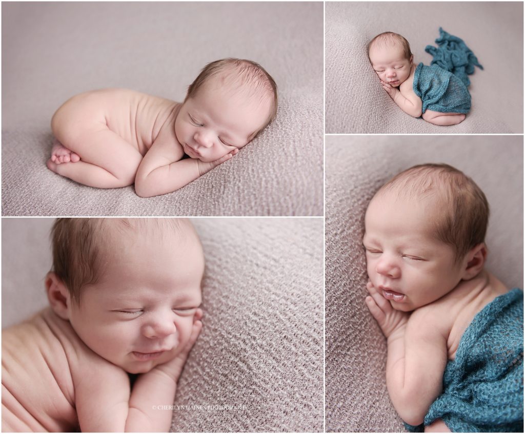 brown and teal themed newborn portrait session