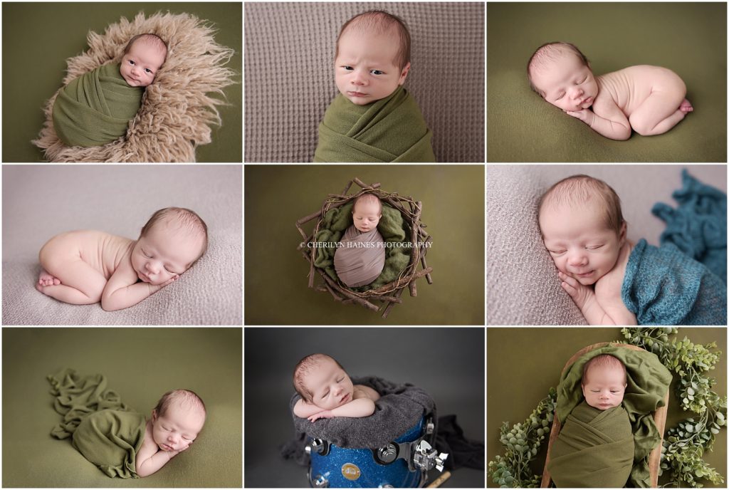 olive green and brown themed newborn portrait session in new orleans, louisiana with cherilyn haines photography