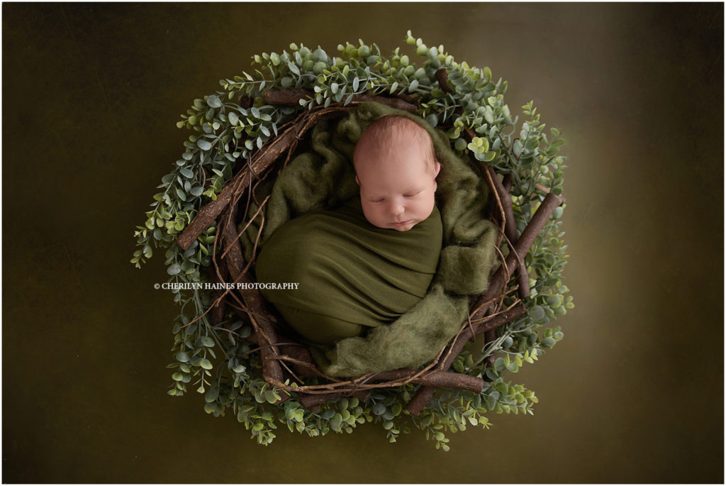 olive green themed newborn portrait session in baton rouge, louisiana with cherilyn haines photography