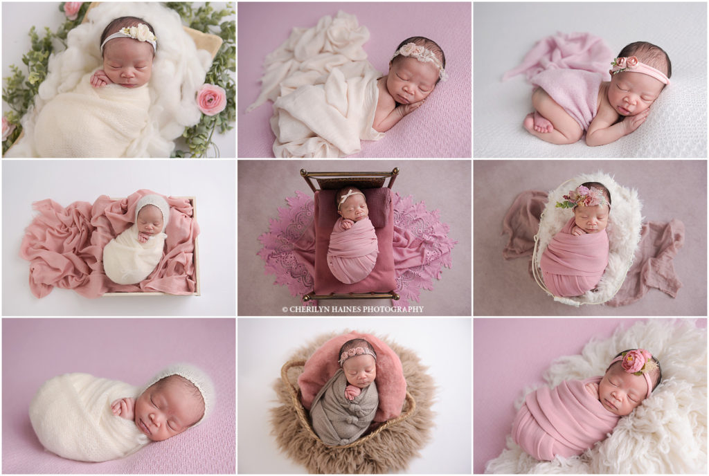 3 week old newborn baby girl photographed by cherilyn haines photography, baton rouge newborn photographer; pink and white themed newborn portrait session