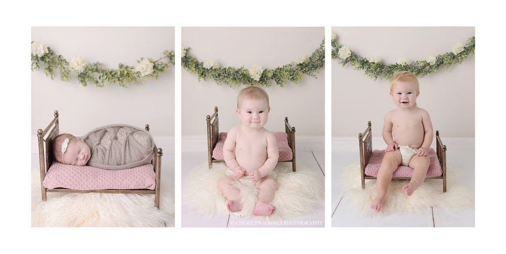 newborn to 1 year progression shots photographed by cherilyn haines photography in denham springs, louisiana