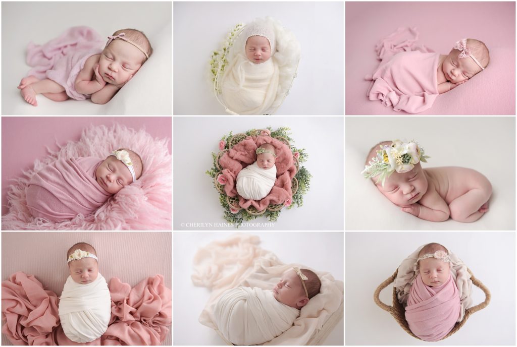 pink and white styled newborn portrait session in baton rouge, louisiana with cherilyn haines photography
