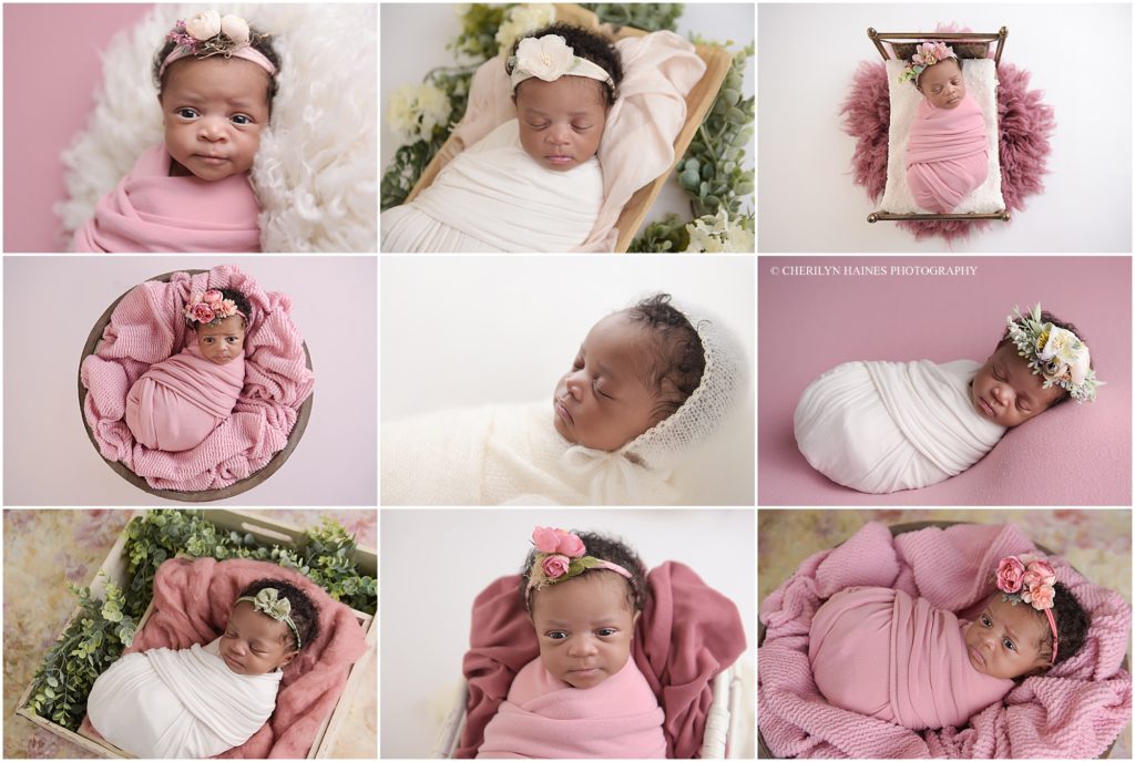 pink and white themed newborn portrait session with Cherilyn Haines Photography in New Orleans, Louisiana