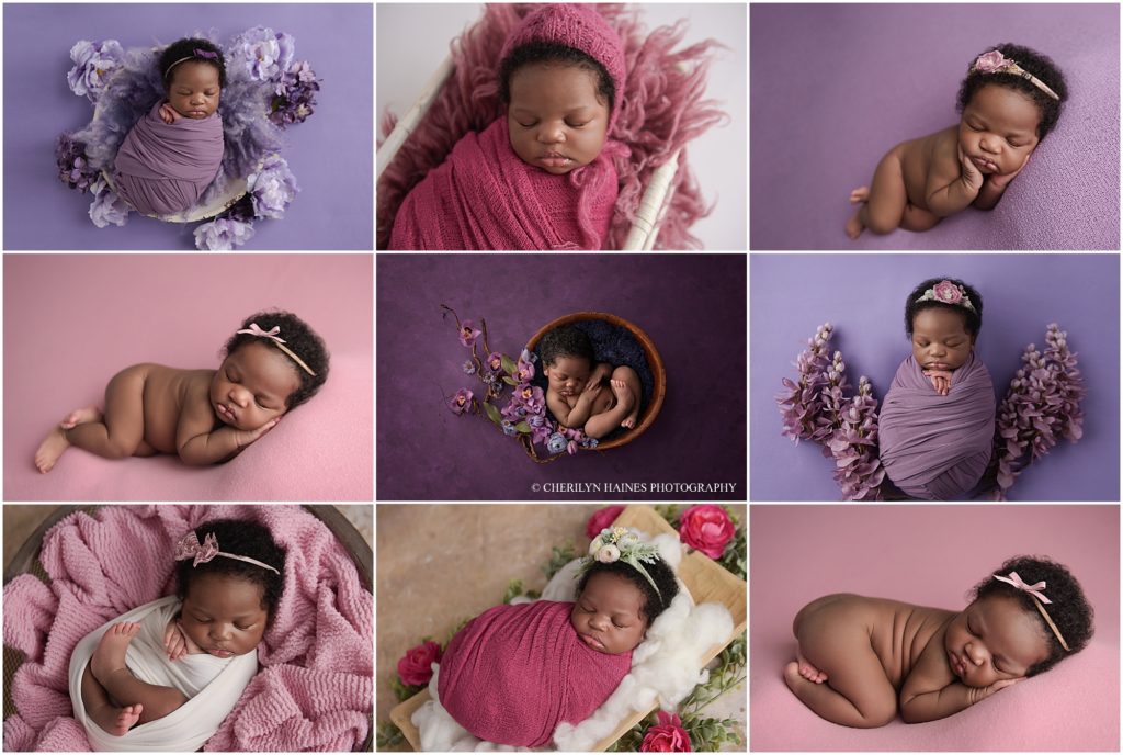 pink and purple themed newborn portrait session in hammond, louisiana with cherilyn haines photography