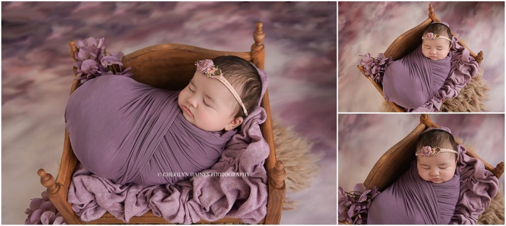 purple themed newborn portraits in new orleans