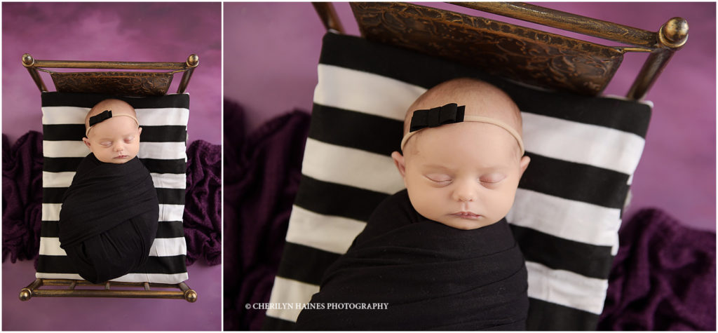 black and white striped newborn portrait session