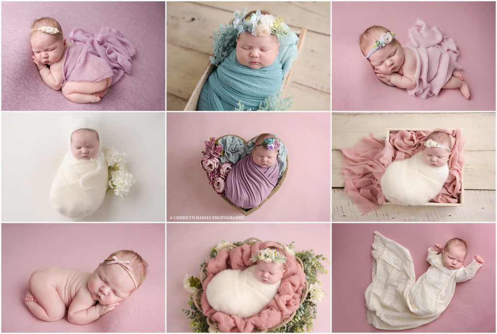 pink and purple themed newborn portrait session in louisiana with cherilyn haines photography