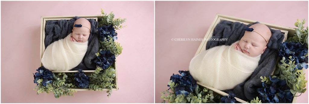 pink and navy floral themed newborn portrait session with cherilyn haines photography in baton rouge 