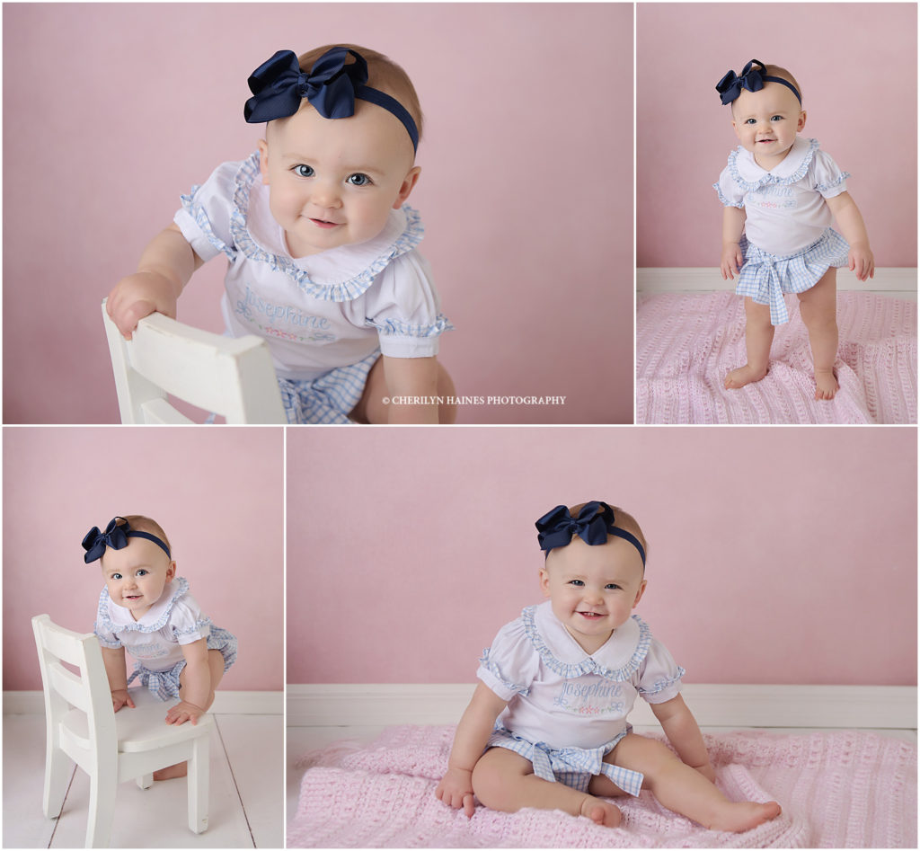 pink and navy themed baby portraits in new orleans, louisiana