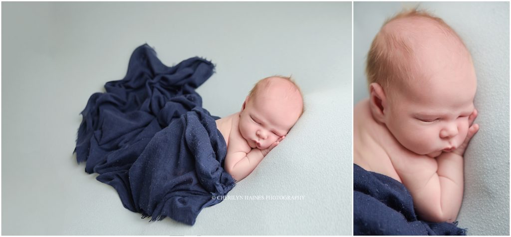 aqua and navy themed newborn portrait session in denham springs, louisiana with cherilyn haines photography