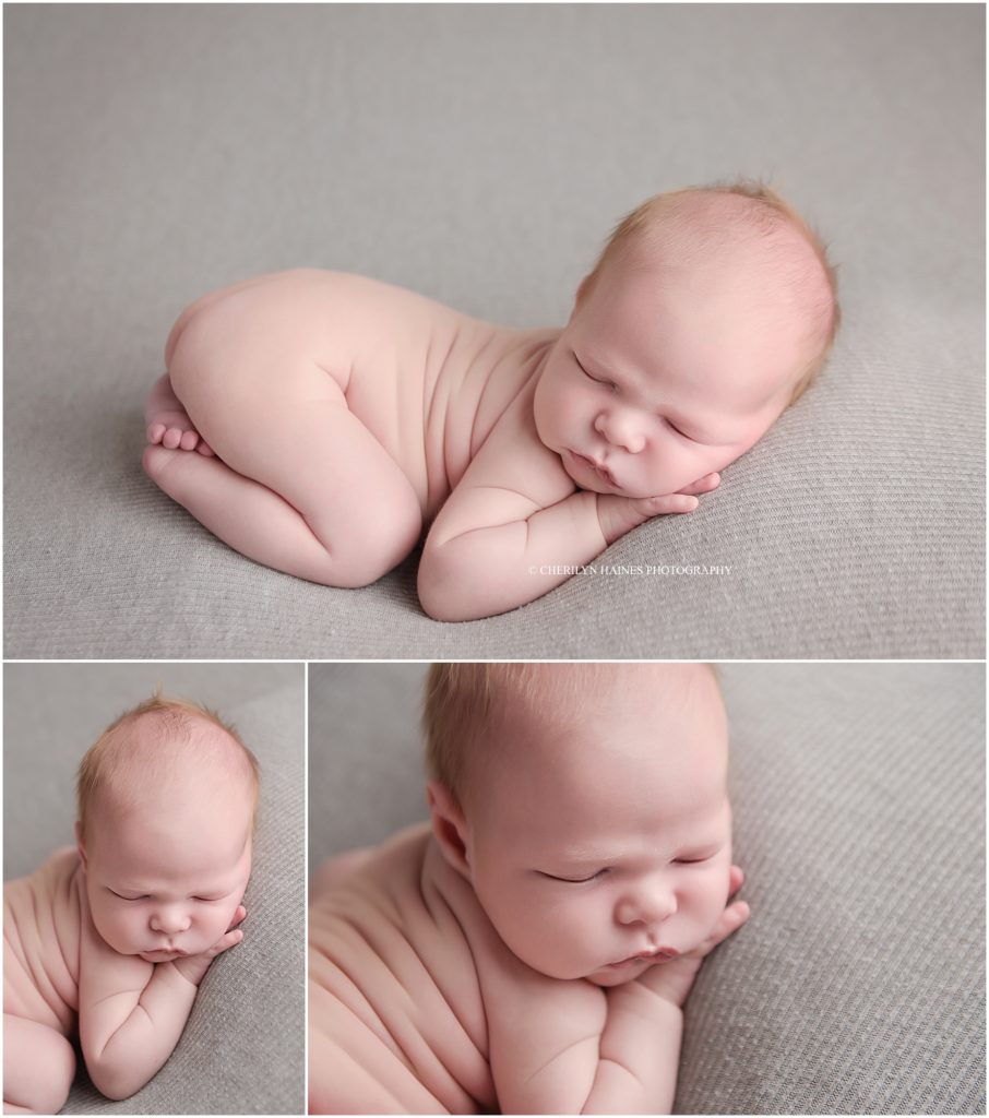 studio newborn and baby portrait photographer in louisiana; cherilyn haines photography photographing a 10 day old baby boy