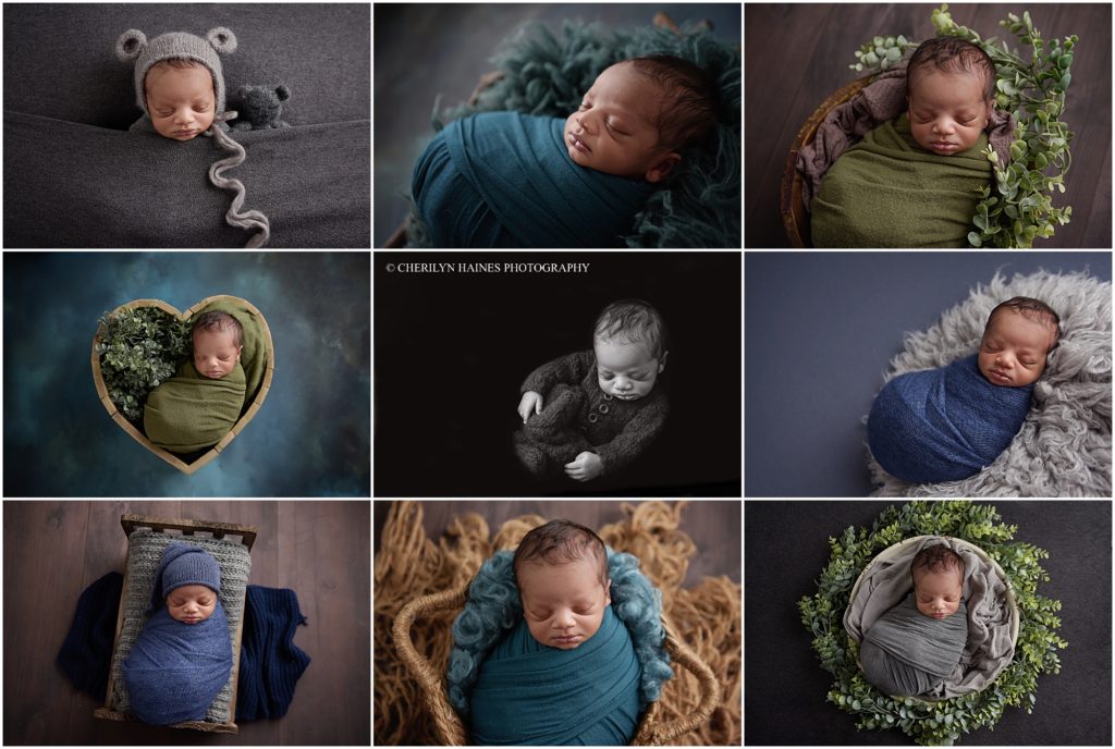 baton rouge, louisiana newborn fine art photographer, cherilyn haines photography; newborn baby boy session styled with blue, teal, and greens