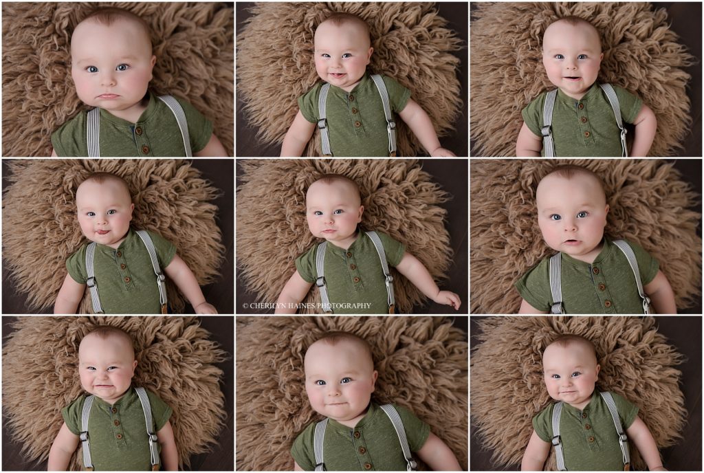 baton rouge, louisiana studio baby photographer cherilyn haines photography; 9 month old baby boy showing different facial expressions