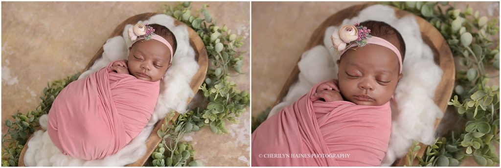 pink and white themed newborn portrait session in denham springs, louisiana