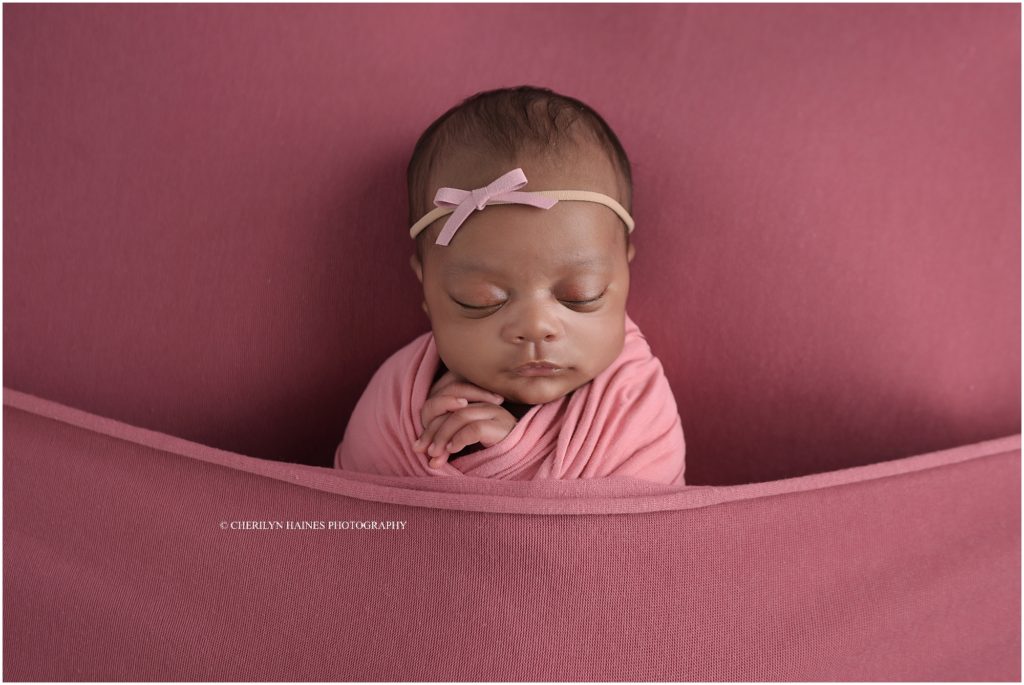 sleeping 6 week old newborn baby girl photographed by cherilyn haines photography in lake charles, louisiana