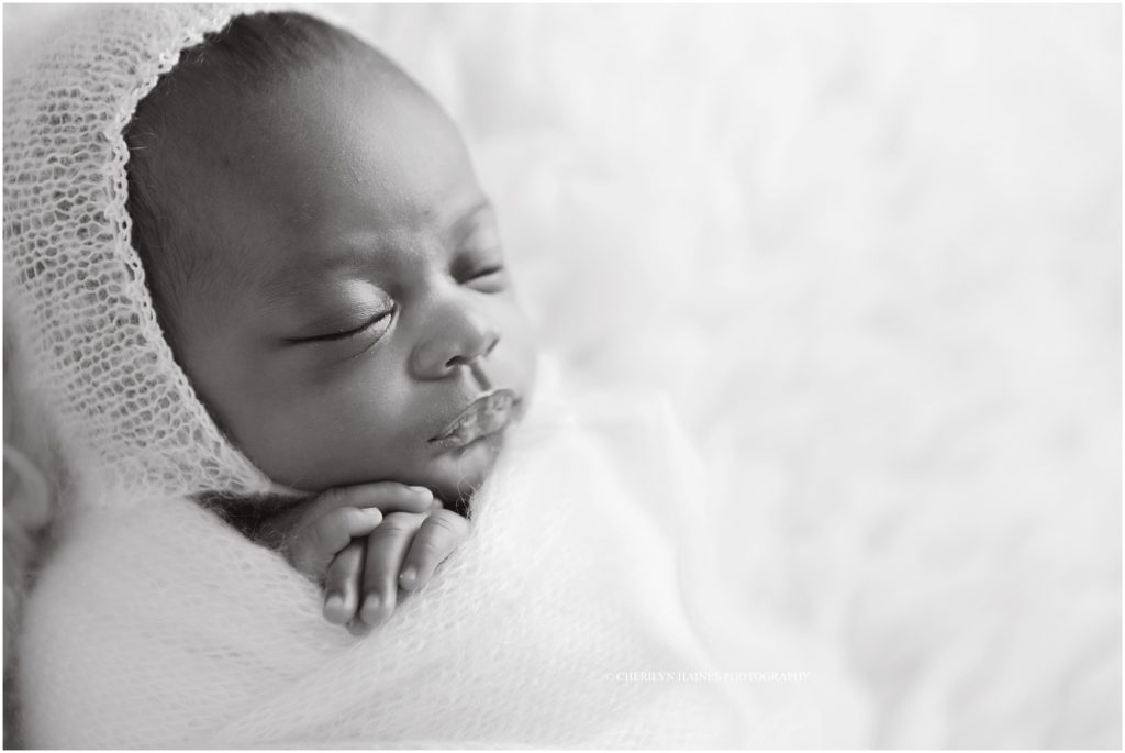 black and white fine art newborn portrait by cherilyn haines photography in hammond, louisiana