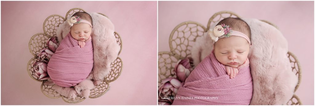 pink floral themed newborn session in baton rouge