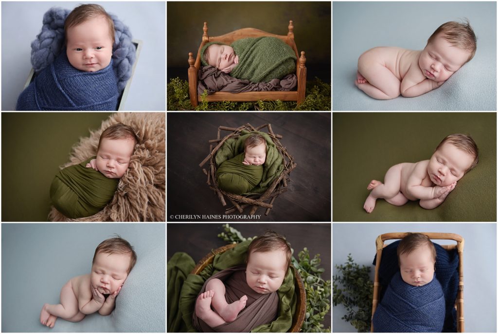 Cherilyn Haines Photography is a fine art maternity, newborn, and baby photographer with a studio based in Baton Rouge, Louisiana; This 12 day old newborn baby boy was photographed by Cherilyn Haines in September. His session was styled around light a dark shades of blues, dark greens, and brown/rustic accents. Greenery and neutral accents were also added in to the colorful session. Cherilyn Haines Photography caters to the Denham Springs, Baton Rouge, New Orleans, Hammond, Lafayette, and Lake Charles areas as well as Houston, Texas and Southwest Mississippi. Cherilyn uses all Nikon cameras and lenses as well as Paul C Buff lighting equipment.