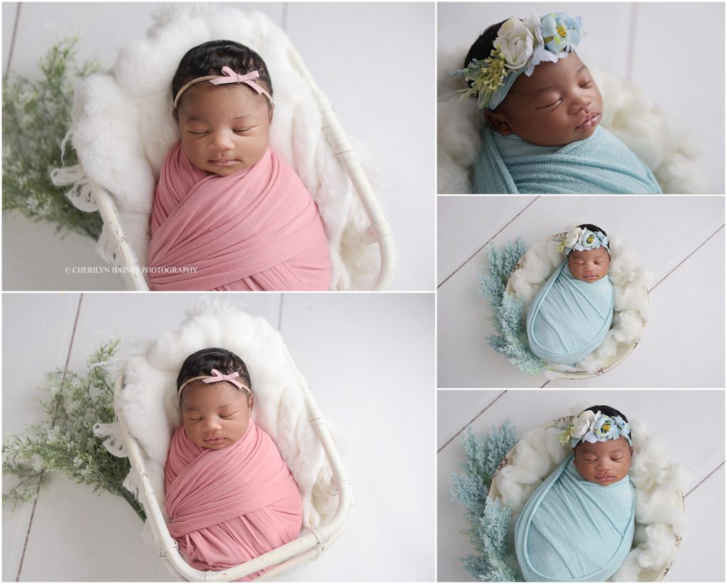 beautiful newborn portrait session in Baton Rouge, Louisiana with Cherilyn Haines Photography styled with pinks, aqua, and flowers