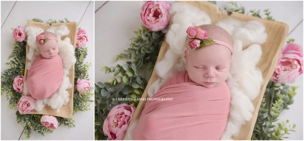 pink floral themed newborn portrait session in hammond, louisiana