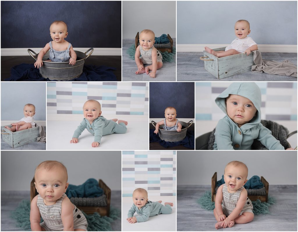 6 month old baby boy is photographed by cherilyn haines photography at her baton rouge, louisiana studio. Jackson purchased Cherilyn's Baby's First Year portrait packaged and was photographed as a newborn first, now as a 6 month old, and will later be photographed a 1 year. Cherilyn offers maternity, newborn and baby photography in Denham Springs, New Orleans, Lafayette, Lake Charles, Hammond, Baton Rouge, and Houston, Tx. 