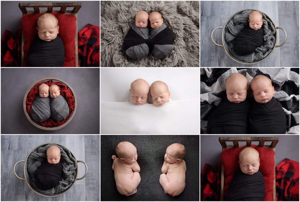 2 week old newborn twin boys are photographed by Cherilyn Haines Photography in Baton Rouge, Louisiana. Their session was styled with black, red, gray, and buffalo plaid and they were photographed individually as well as swaddled together. Cherilyn Haines is a fine art maternity, newborn, and baby photographer who services the areas of Baton Rouge, Denham Springs, Hammond, Lake Charles, Lafayette, and Gonzales, Louisiana.