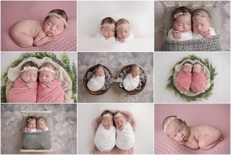 10 day old twin newborn baby girls were photographed by cherilyn haines photography in her baton rouge, louisiana photography studio. The fraternal twin babies were photographed swaddled in pink and white blankets and were posed in a tiny wooden bed and different bowls and props. Cherilyn Haines is a fine art newborn, baby, and maternity photographer servicing the areas of Baton Rouge, Denham Springs, New Orleans, Hammond, Lake Charles, and Lafayette, Louisiana as well as Houston, Texas and Southwest Mississippi.