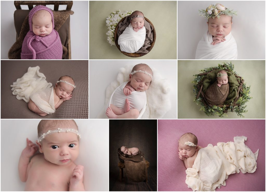 11 day old newborn baby girl is photographed in Baton rouge, Louisiana by Cherilyn Haines Photography. Her session was styled with whites, greens, and browns, and a pop of pink. We added a few rustic props as well as a setup with the baby girl sleeping on a horse saddle for her family's love of horses. This baby girl was photographed swaddled in a tiny wooden bed as well as in a bowl and a wooden nest surrounded by greenery. Cherilyn Haines Photographs newborns in Denham Springs, Baton Rouge, Walker, Gonzales, Lake Charles, and Metairie, Louisiana at her studio in Baton Rouge. 