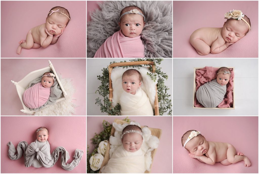 22 day old newborn baby girl is photographed at Cherilyn Haines Photography's Baton Rouge, Louisiana studio. Her mama travelled from Lafayette, LA for her session. This baby girl was wide awake for her swaddled shots and they fell asleep as she was posed on a soft pink blanket. Cherilyn Haines Photography is a fine art maternity, newborn, and baby photographer in Denham Springs, Baton Rouge, New Orleans, Hammond, Lake Charles, and Lafayette, Louisiana as well as Houston, Texas.