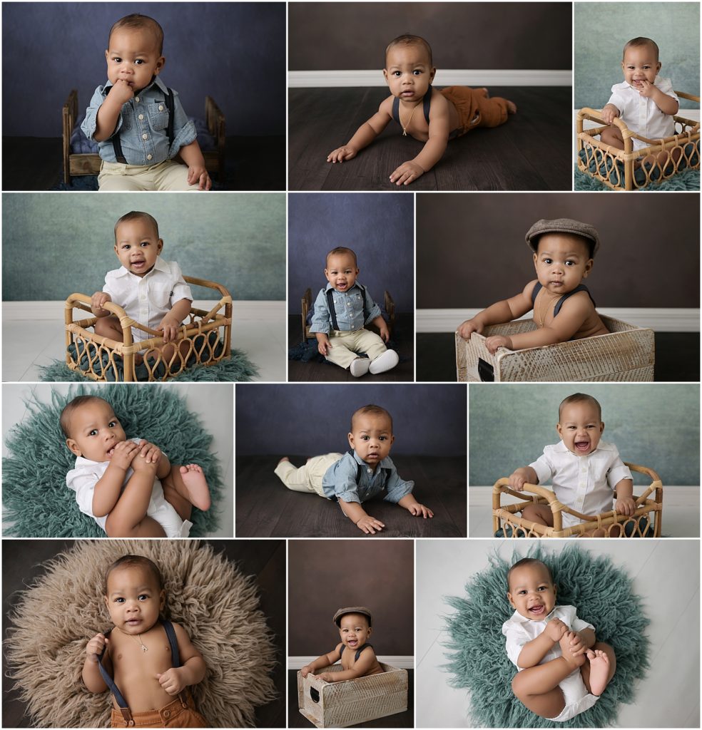 portraits of a 6 month old baby boy photographed by Cherilyn Haines Photography at her studio in Baton Rouge, Louisiana. Cherilyn is a fine art maternity, newborn, and baby photographer who services clients from Denham Springs, Baton Rouge, Walker, Hammond, New Orleans, Lake Charles, and Lafayette, Louisiana.