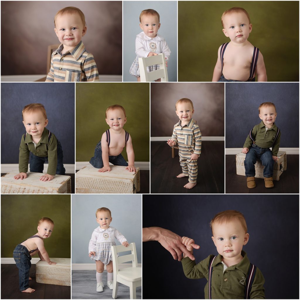 1 year old portrait session with a baby boy photographed by Cherilyn Haines Photography in Baton Rouge, Louisiana. Baby boy is photographed in jeans and suspenders. Cherilyn is a maternity, baby, and newborn photographer who services Denham Springs, Hammond, Metairie, New Orleans, Lake Charles, and Lafayette, Louisiana as well as Mississippi. 
