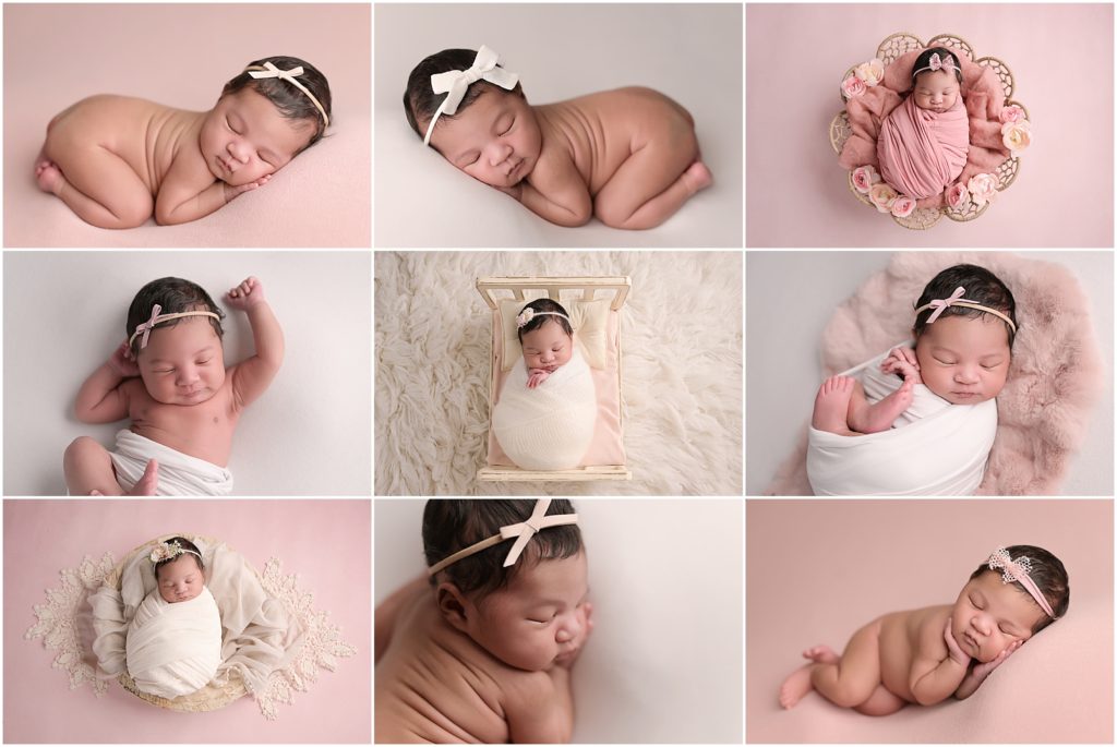 10 day old newborn baby girl has a newborn portrait session with Cherilyn Haines Photography in Baton Rouge, Louisiana. Her session was styled with pinks and whites and feminine touches. Cherilyn is a fine art maternity, newborn, and baby photographer in the Baton Rouge, Louisiana area.