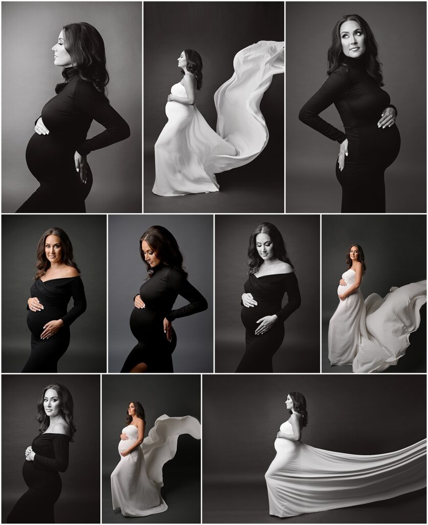 Classic, glamorous black and white maternity portrait session photographed by cherilyn haines photography in baton rouge, louisiana.