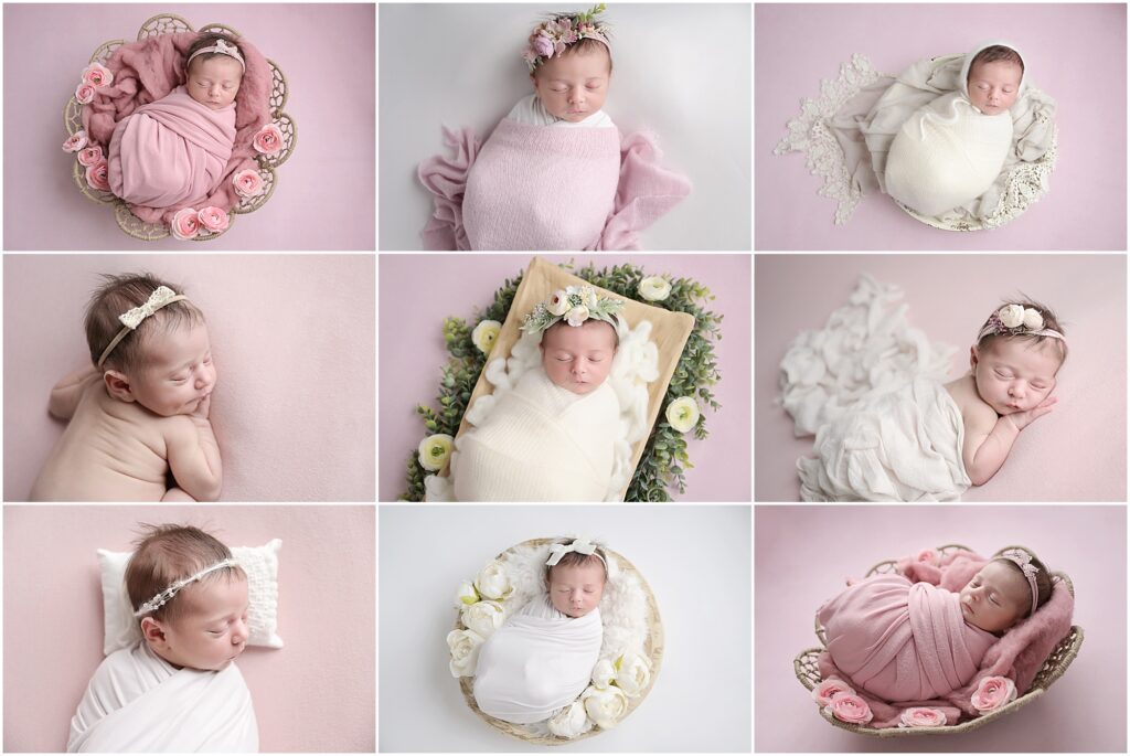 pink and white floral themed newborn portrait session with cherilyn haines photography at her studio in baton rouge, louisiana.