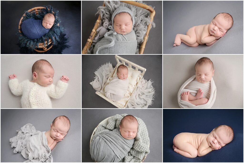 blue and gray themed newborn portrait session with cherilyn haines photography in baton rouge, louisiana. 