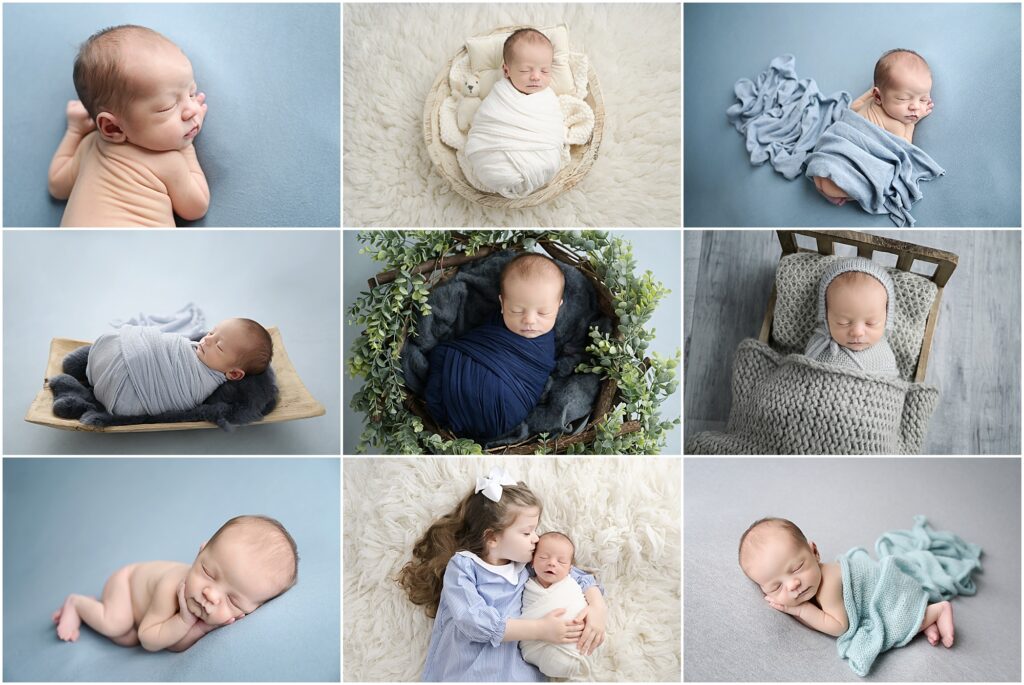 Blue and gray themed newborn portrait session in Baton Rouge, Louisiana with Cherilyn Haines Photography; baby boy newborn session