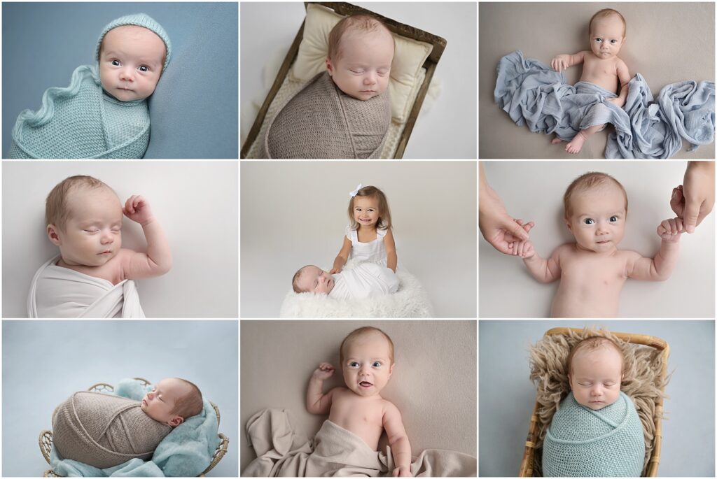 5 week old newborn baby boy is photographed by cherillyn haines photography at her studio in baton rouge, louisiana. This client came from Youngsville, Louisiana to have newborn pictures and pictures with his big sister done. He is photographed awake holding mom's fingers as well as sleeping while swaddled.