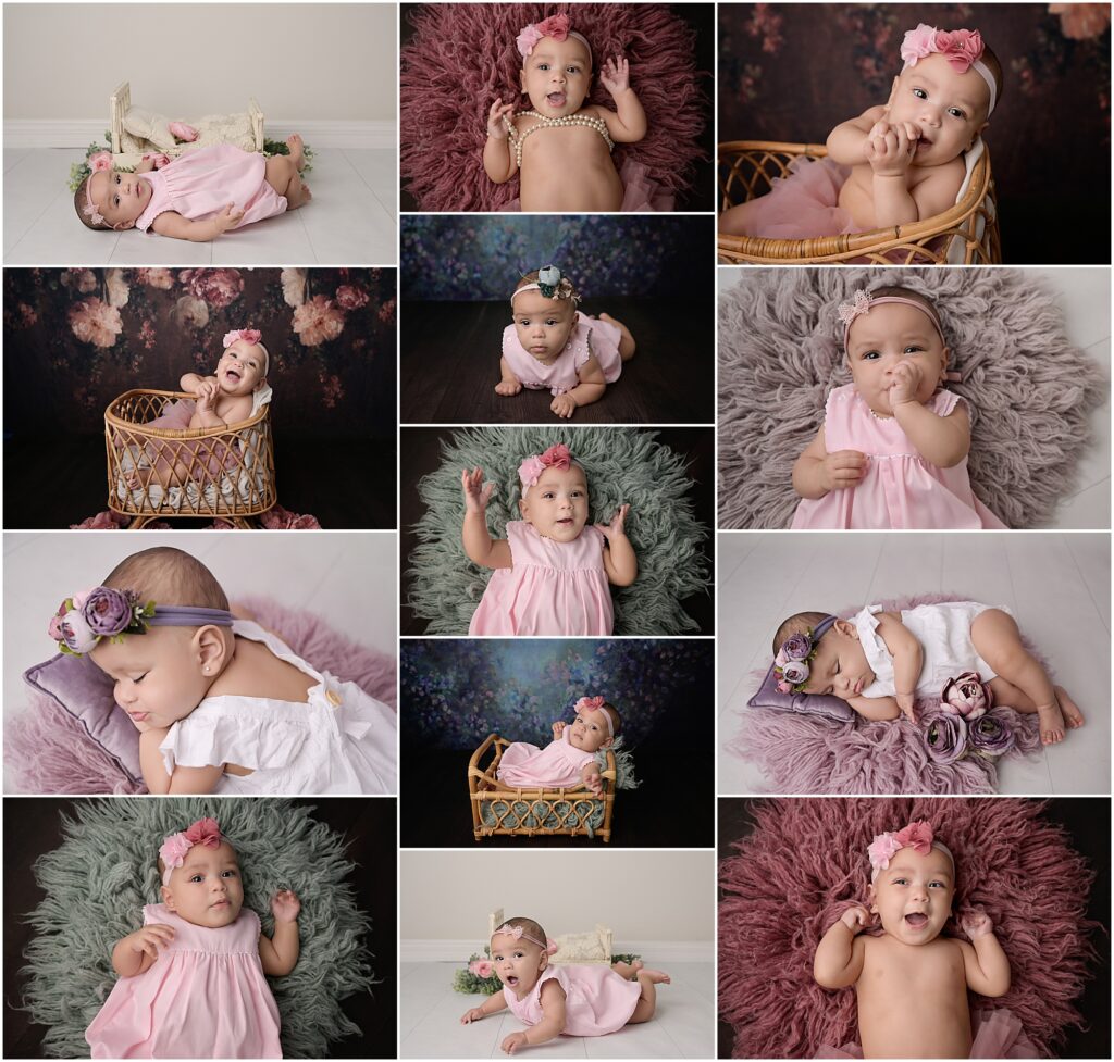 7 month portraits with baby girl; Cherilyn haines photography photographs a baby girl as a newborn as well as a 7 month old baby; baby falls asleep during her sitter session