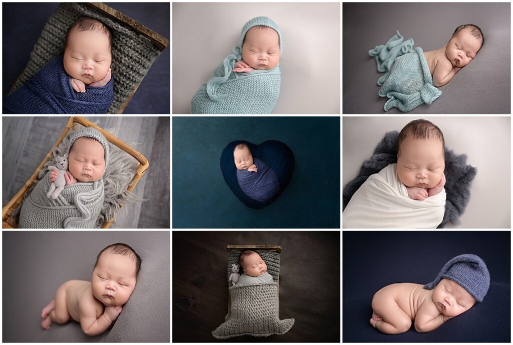 blue and gray themed newborn portrait session in Baton Rouge, Louisiana with Cherilyn Haines Photography